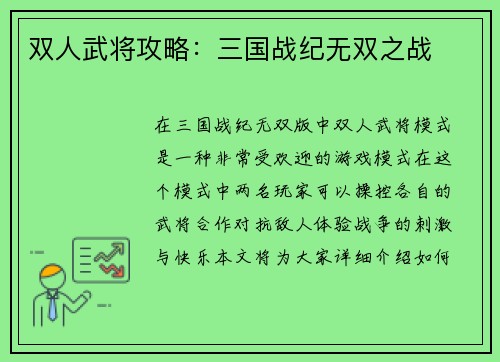 双人武将攻略：三国战纪无双之战